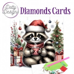 Carte Broderie Diamant - Raton laveur à Noël - DDDC1202