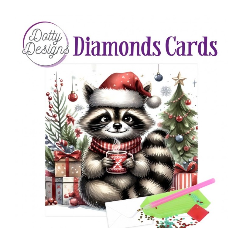 Carte Broderie Diamant - Raton laveur à Noël - DDDC1202 Carte Broderie Diamant - Raton laveur à Noël - DDDC1202
