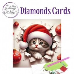 Carte Broderie Diamant - Chaton trop mignon à Noël - DDDC1206