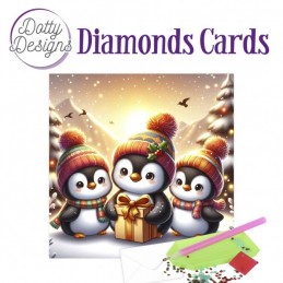 Carte Broderie Diamant - Pingouins trop mignons à Noël - DDDC1208