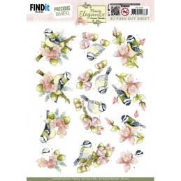 Carte 3D prédéc. - SB11002 - Navy élégance - Fleurs et Mésanges
