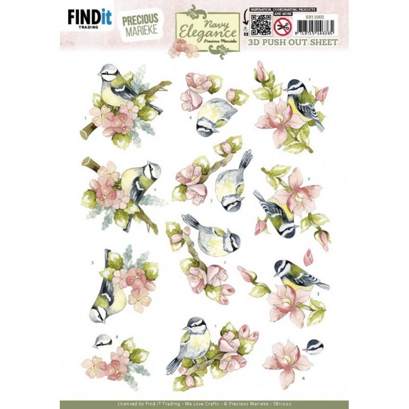 Carte 3D prédéc. - SB11002 - Navy élégance - Fleurs et Mésanges Carte 3D prédéc. - SB11002 - Navy élégance - Fleurs et Mésanges