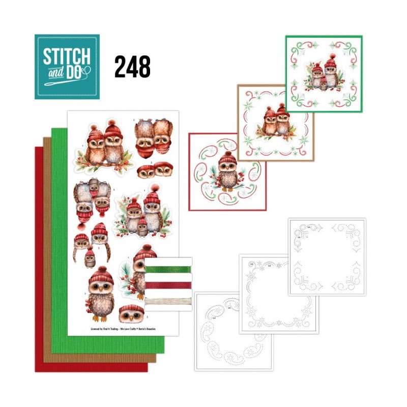 Stitch and do 248 - kit Carte 3D broderie - Chouette c'est Noël Stitch and do 248 - kit Carte 3D broderie - Chouette c'est Noël