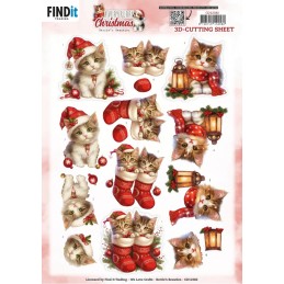 Carte 3D à découper - CD12382 - Animaux à Noël - Chatons