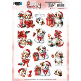 Carte 3D à découper - CD12383 - Animaux à Noël - Chiots