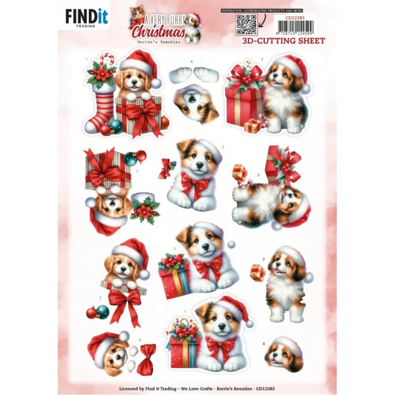 Carte 3D à découper - CD12383 - Animaux à Noël - Chiots Carte 3D à découper - CD12383 - Animaux à Noël - Chiots