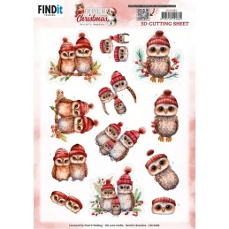 Carte 3D à découper - CD12384 - Animaux à Noël - Chouettes