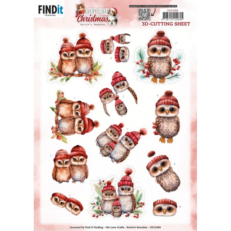 Carte 3D à découper - CD12384 - Animaux à Noël - Chouettes Carte 3D à découper - CD12384 - Animaux à Noël - Chouettes
