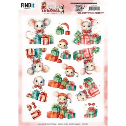 Carte 3D à découper - CD12385 - Animaux à Noël - Souris