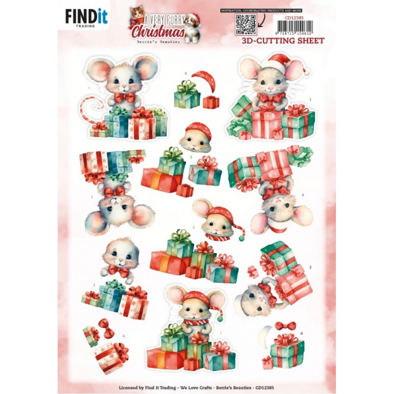Carte 3D à découper - CD12385 - Animaux à Noël - Souris Carte 3D à découper - CD12385 - Animaux à Noël - Souris