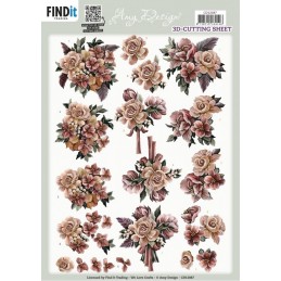 Carte 3D à découper - CD12087 - Roses pâles