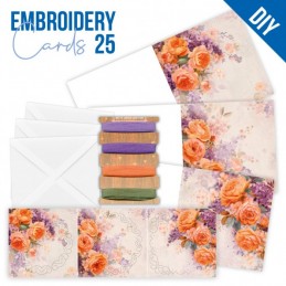 Kit de 3 Cartes à broder imprimées  - STDOPP025 - Roses orangées