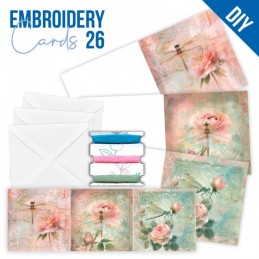 Kit de 3 Cartes à broder imprimées  - STDOPP026 - Roses et libellules