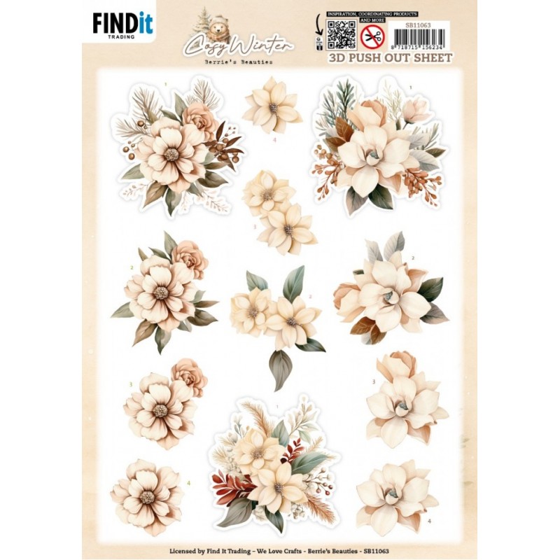 Carte 3D prédéc. - SB11063 - Hiver cozy - Fleurs blanches