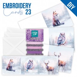 Kit de 3 Cartes à broder imprimées  - STDOPP023 - Animaux en hiver