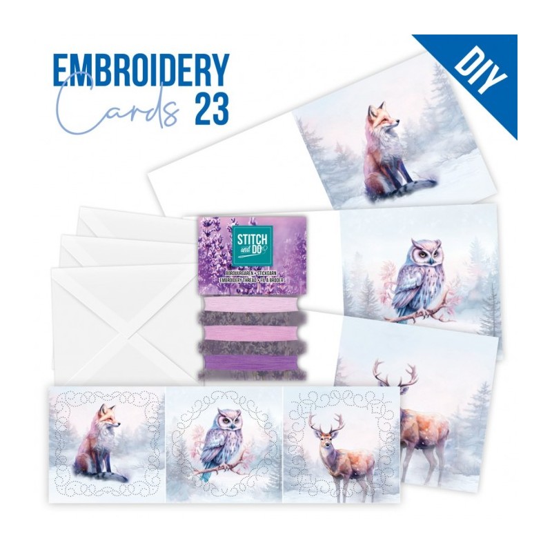 Kit de 3 Cartes à broder imprimées  - STDOPP023 - Animaux en hiver