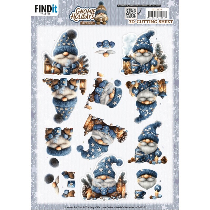 Carte 3D à découper - CD12376 - Vacances de Gnomes - Bleu