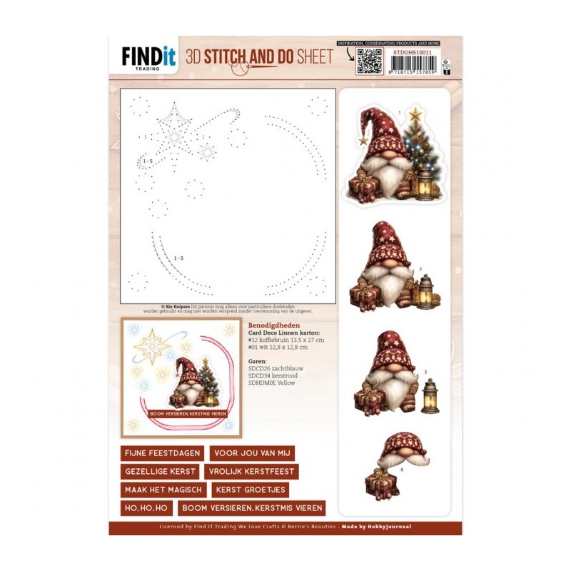 Feuille Stitch and Do à découper - Gnomes à Noël Bordeaux
