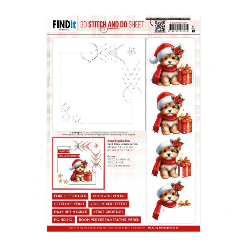 Feuille Stitch and Do à découper - Chiot à Noël