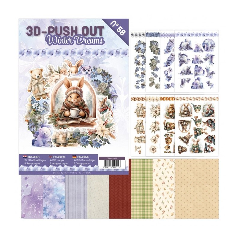 Carte 3D livre A4 prédécoupé N°58 - Rêves d'hiver - 24 images + papiers