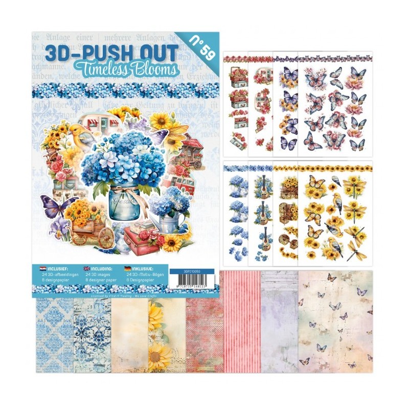 Carte 3D livre A4 prédécoupé N°59 - Fleurs intemporelles - 24 images + papiers