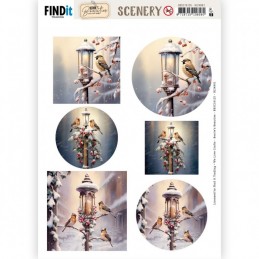 Carte Scène prédéc. - BBSC10125 - Oiseaux en hiver - rondes et carrées