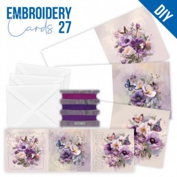 Kit de 3 Cartes à broder imprimées  - STDOPP027 - Fleurs pourpres