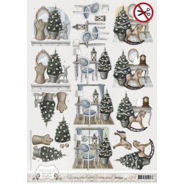 Carte 3D prédéc. - Brocante de Noël - SB10052 - sapins de noël