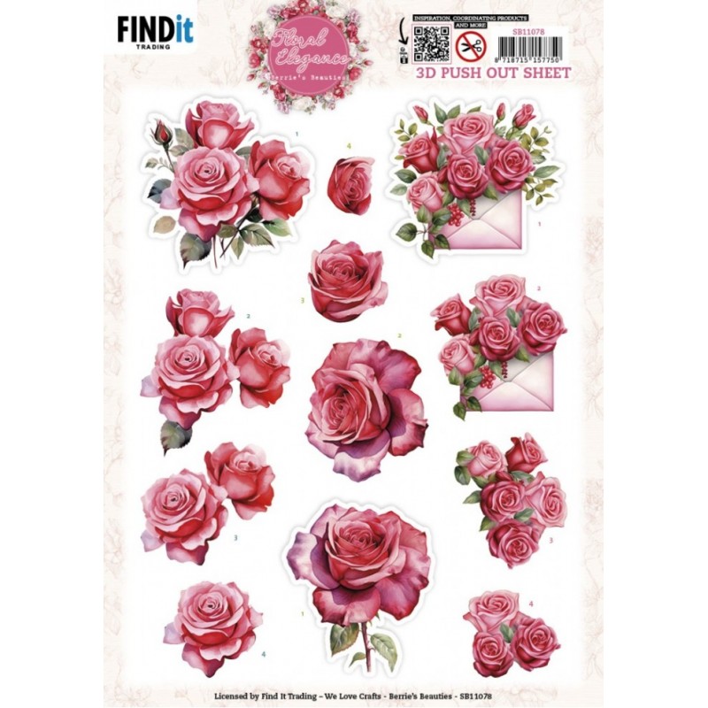 Carte 3D prédéc. - SB11078 - Fleurs élégantes - Roses