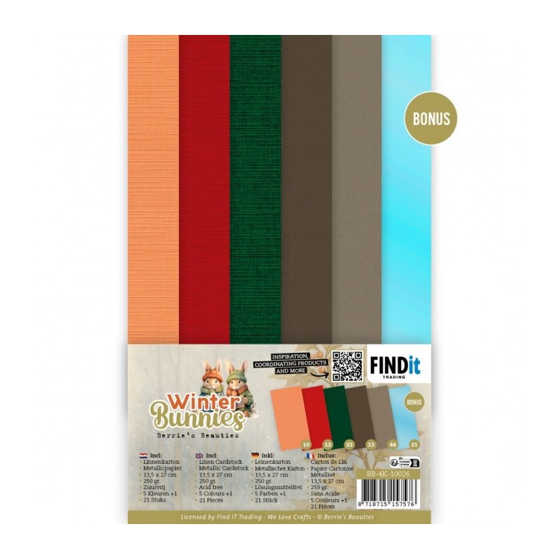 Set 21 cartes 13.5x27cm - Lapins en hiver - BB-4K-10026