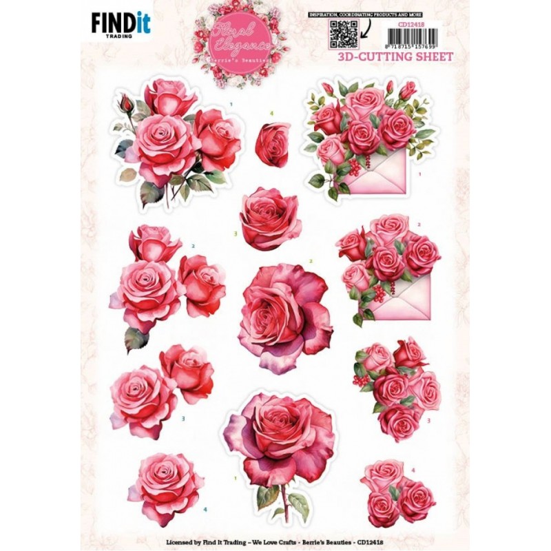 Carte 3D à découper - CD12418 - Fleurs élégantes - Roses
