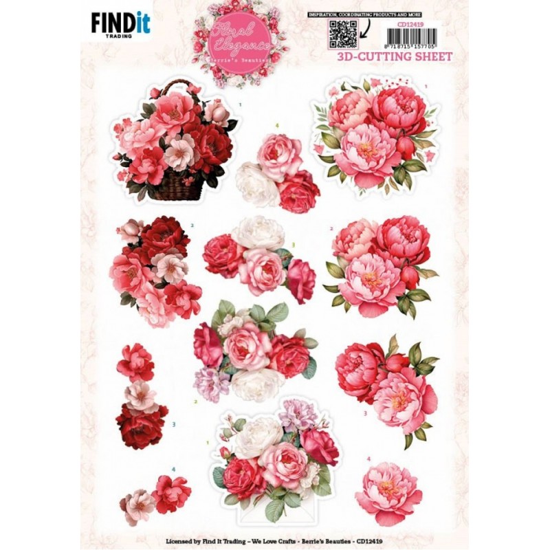 Carte 3D à découper - CD12419 - Fleurs élégantes - Pivoines