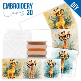 Kit de 3 Cartes à broder imprimées  - STDOPP030 - Girafes trop mimi