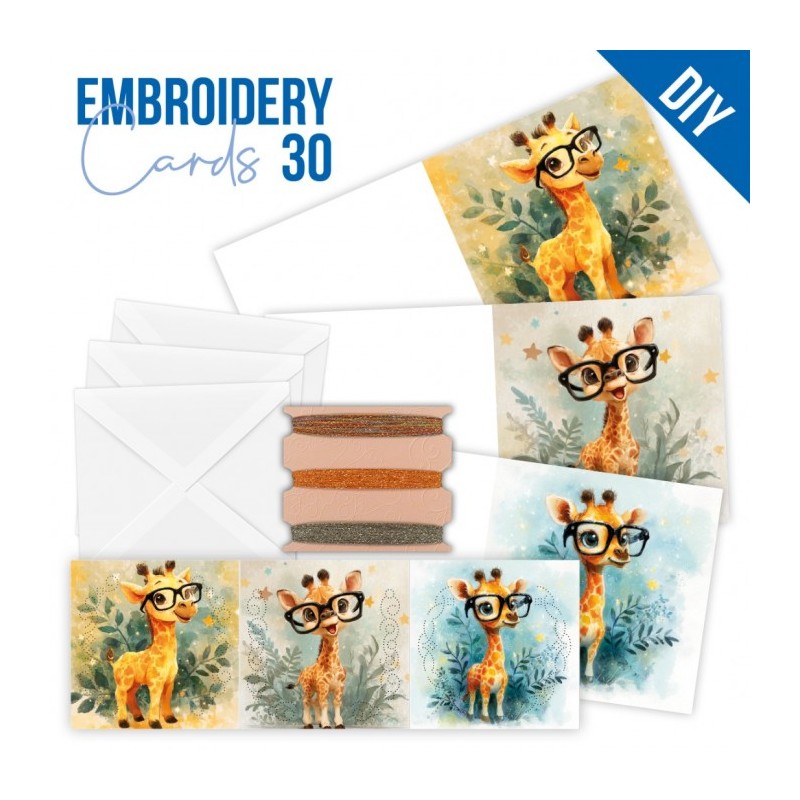 Kit de 3 Cartes à broder imprimées  - STDOPP030 - Girafes trop mimi
