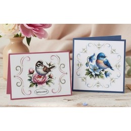 Carte 3D à découper - CD12437 - Fleurs et Oiseaux - Bleu