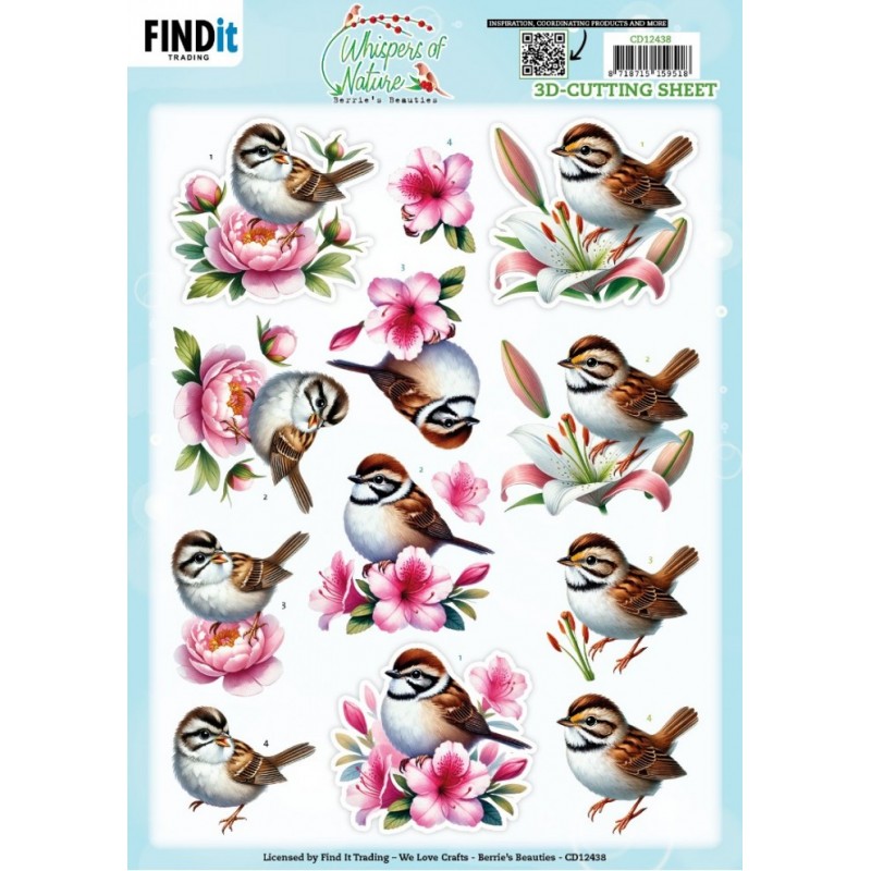 Carte 3D à découper - CD12438 - Fleurs et Oiseaux - Brun