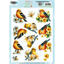 Carte 3D à découper - CD12439 - Fleurs et Oiseaux - Jaune