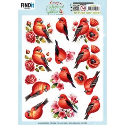 Carte 3D prédéc. - SB11090 - Fleurs et oiseaux - Rouge