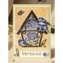 Carte 3D prédéc. - SB11091 - Fleurs et oiseaux - Bleu