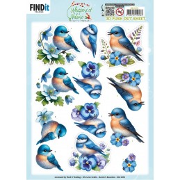 Carte 3D prédéc. - SB11091 - Fleurs et oiseaux - Bleu