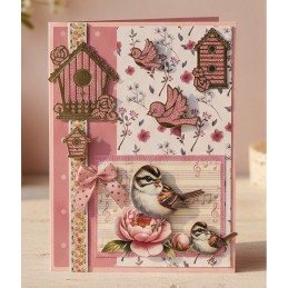 Carte 3D prédéc. - SB11092 - Fleurs et oiseaux - Brun