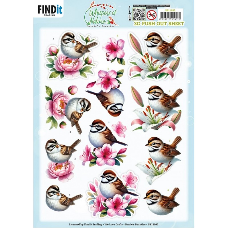 Carte 3D prédéc. - SB11092 - Fleurs et oiseaux - Brun