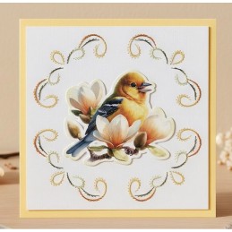Carte 3D prédéc. - SB11093 - Fleurs et oiseaux - Jaune