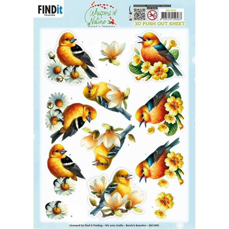 Carte 3D prédéc. - SB11093 - Fleurs et oiseaux - Jaune