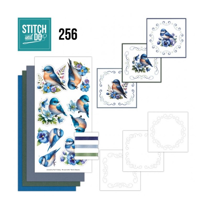 Stitch and do 256 - kit Carte 3D broderie - Oiseaux bleus