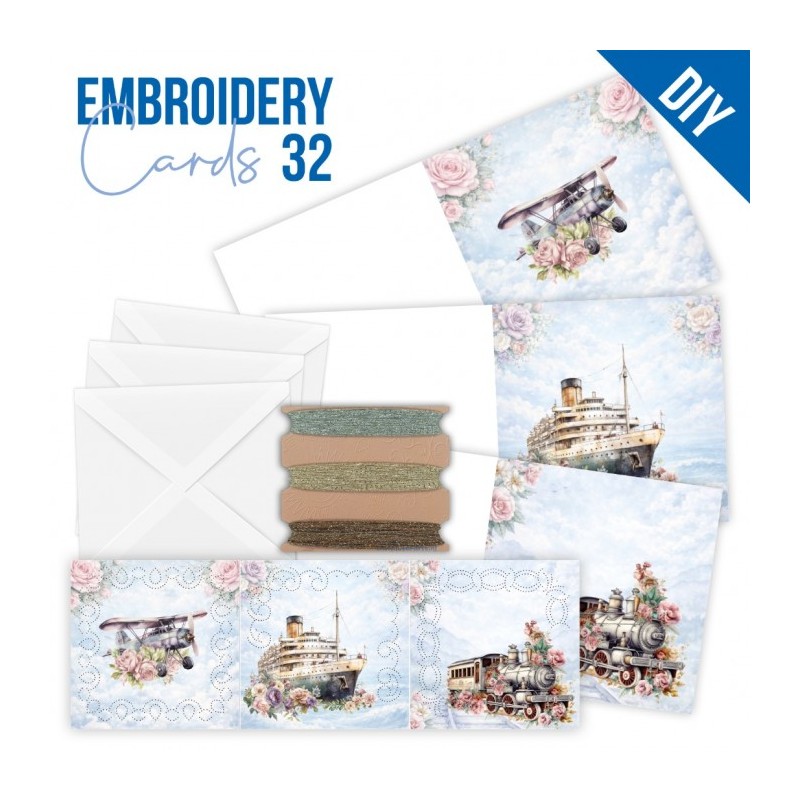 Kit de 3 Cartes à broder imprimées  - STDOPP032 - Transports fleuris