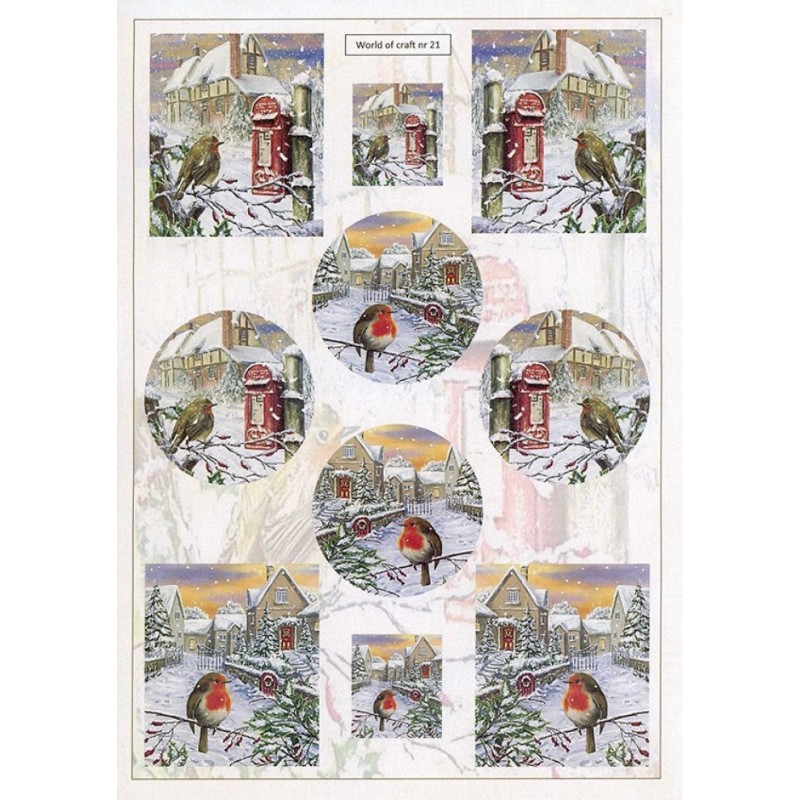 Carte Scène nacrée - WOC10019 - Rouge gorge et boîte aux lettres