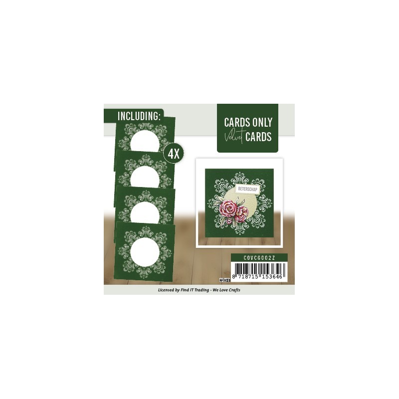 Cartes 3D Velours seules carrées - 4 cartes 13.5 x 13.5 cm - vertes et argent