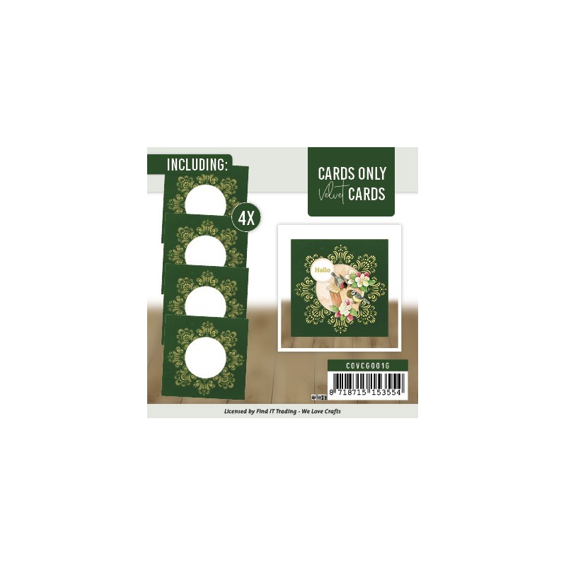 Cartes 3D Velours seules carrées - 4 cartes 13.5 x 13.5 cm - vertes et Or