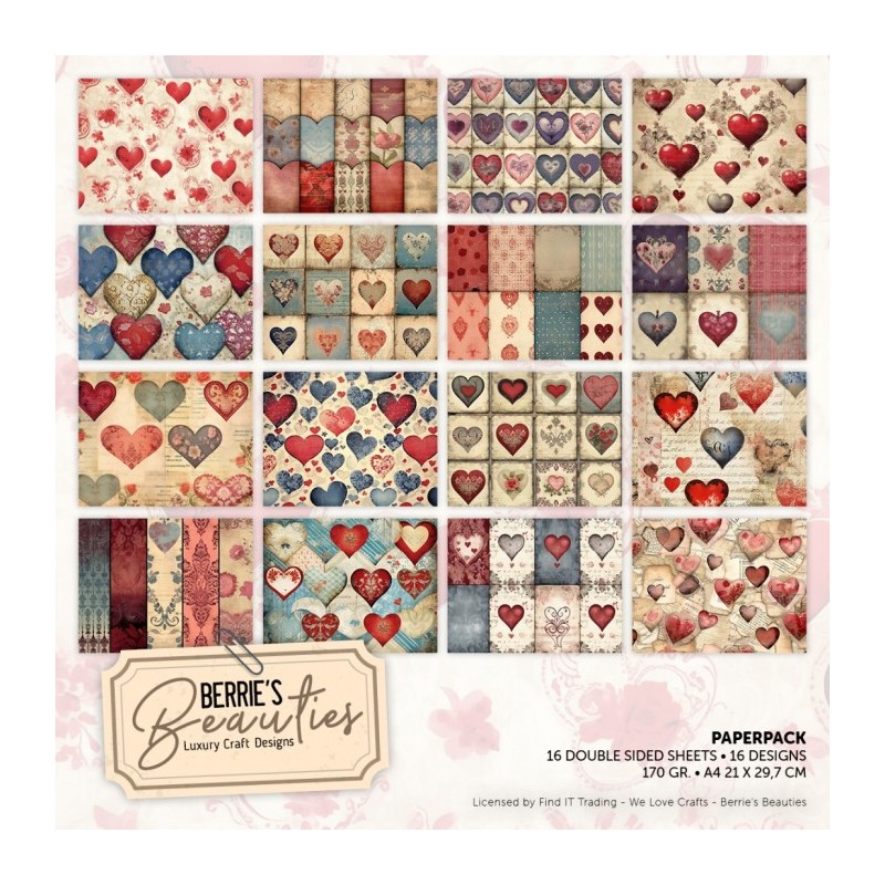 Bloc de papier - Motifs cœurs - 16 feuilles A4